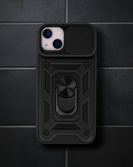 Apple İphone 14 Kılıf Pars Lens Yüzüklü Silikon - Siyah
