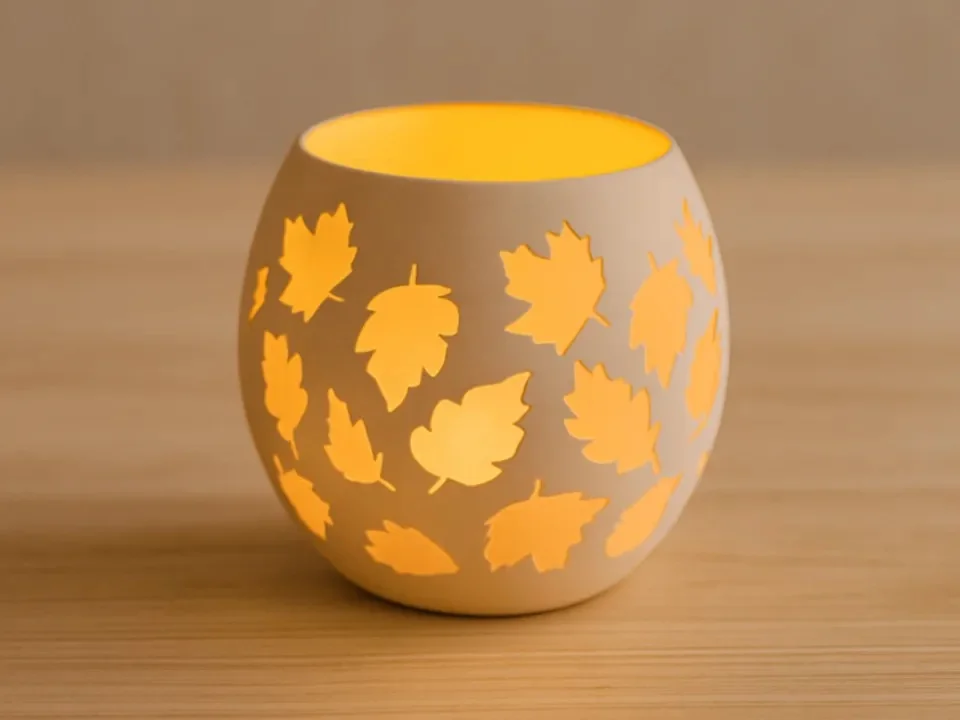 3D Baskı Yaprak Desenli Tealight Mumluk Sonbahar Yaprakları Kabartmalı Dekoratif Şamdan Masa Süsü