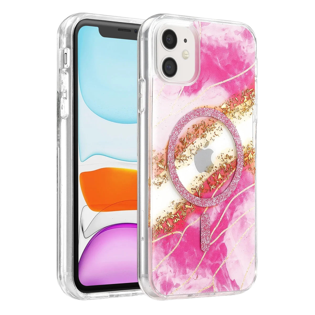 Onegif Apple İphone 11 Lotus Simli Magsafe Kapak - Pembe