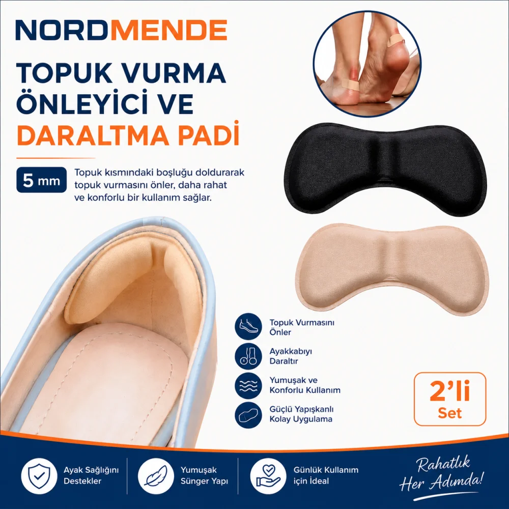 NORDMENDE 5 mm Topuk Vurma Önleyici Ayakkabı Daraltma Pedi 2'li Set