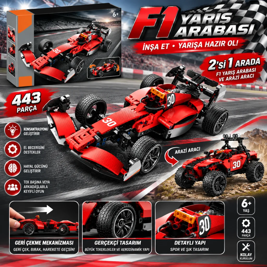 1004085 Yarış Aracı Off Road 2IN1 Krmz Pb 443PRÇ(ADET Fiyatıdır) görsel 2