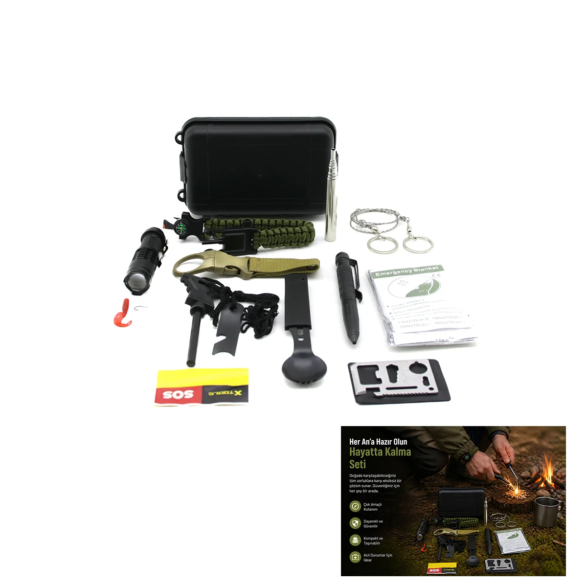 12 Parça Kamp ve Hayatta Kalma Seti (Survival Kit) görsel 2