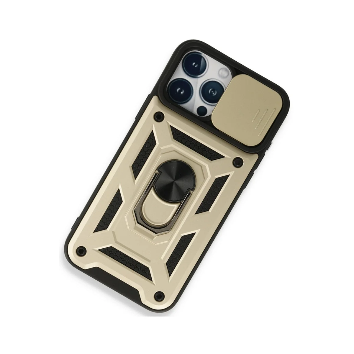 Apple İphone 15 Pro Kılıf Pars Lens Yüzüklü Silikon - Gold görsel 2