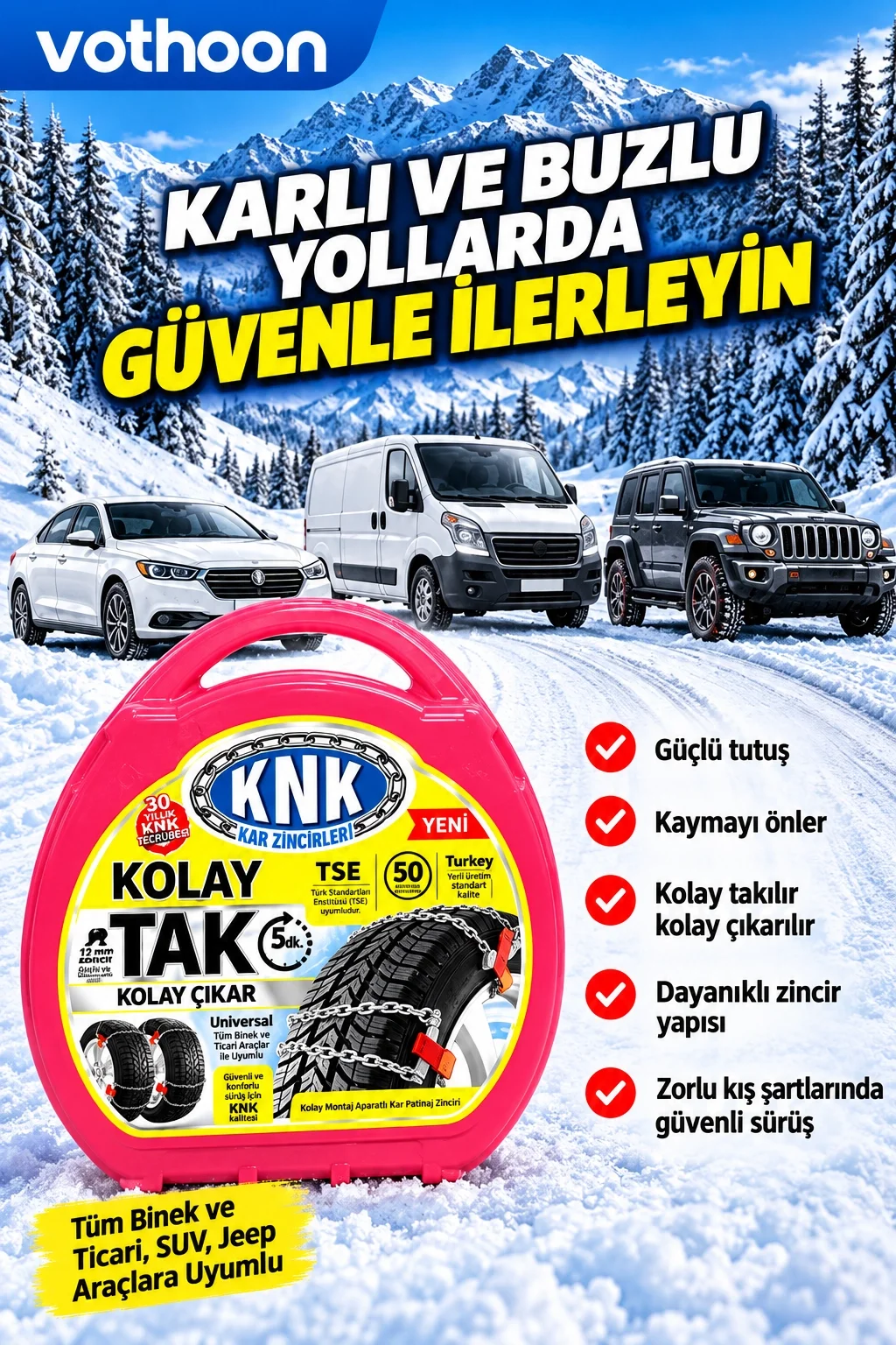 Kolay Tak Çıkar Kar Zinciri 12 mm – Binek, Hafif Ticari, SUV ve Jeep Araçlara Uyumlu Pratik Montaj görsel 3