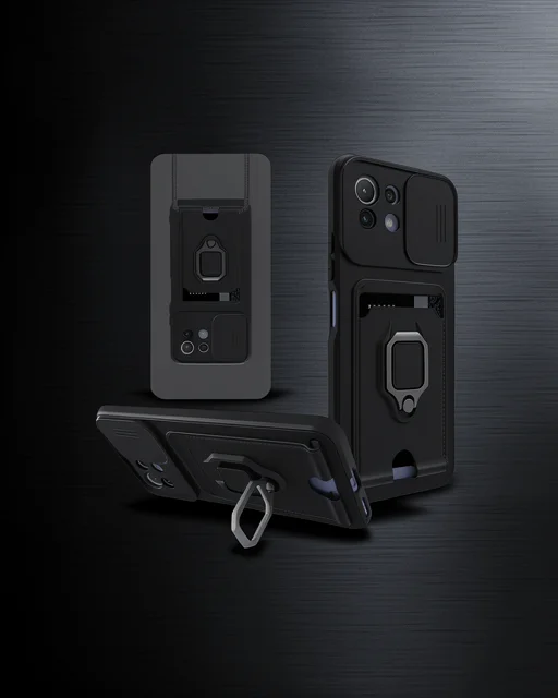 Xiaomi Mi 11 Lite Kılıf Zuma Kartvizitli Yüzüklü Silikon - Siyah