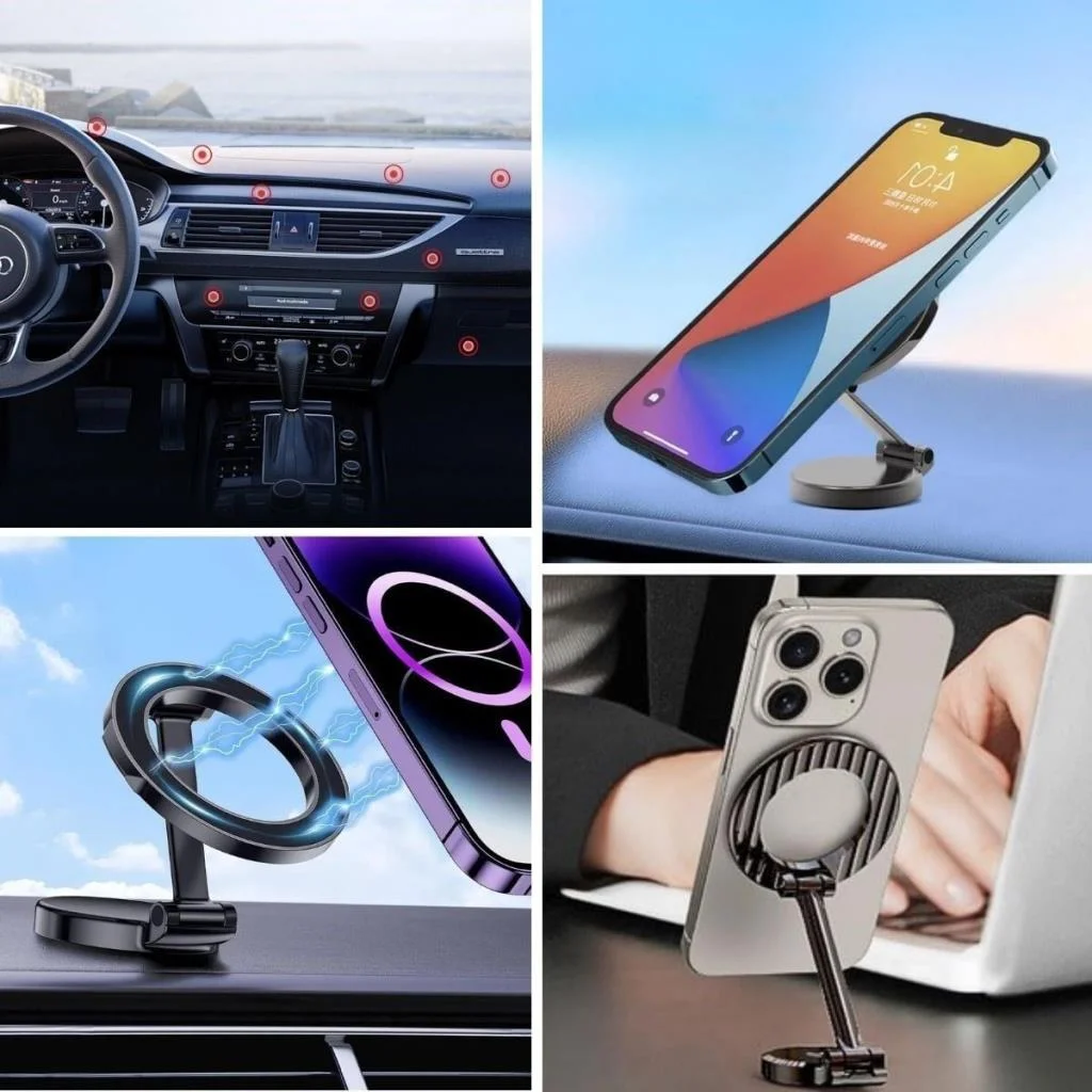 Tüm Telefonlarla Uyumlu Manyetik Araç Telefonu Tutacağı Katlanır 360 Derece Dönen Telefon Standı görsel 3