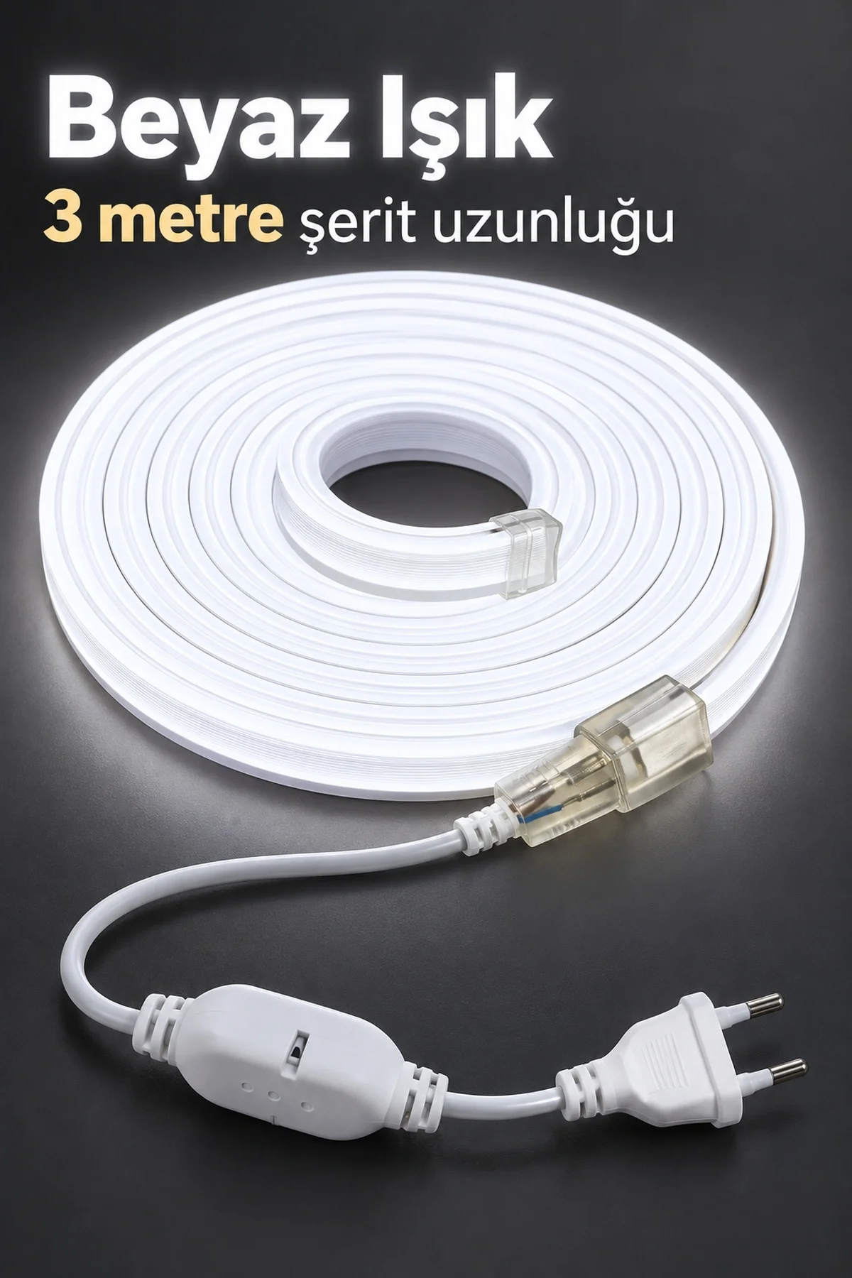 Şerit Aydınlatma 3 Metre Beyaz Gövdeli Kablolu Model