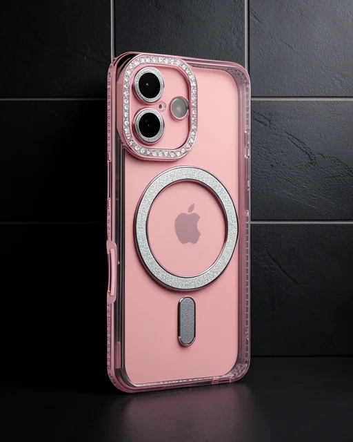 Apple İphone 16 Kılıf Joke Simli Magneticsafe Kılıf - Pembe