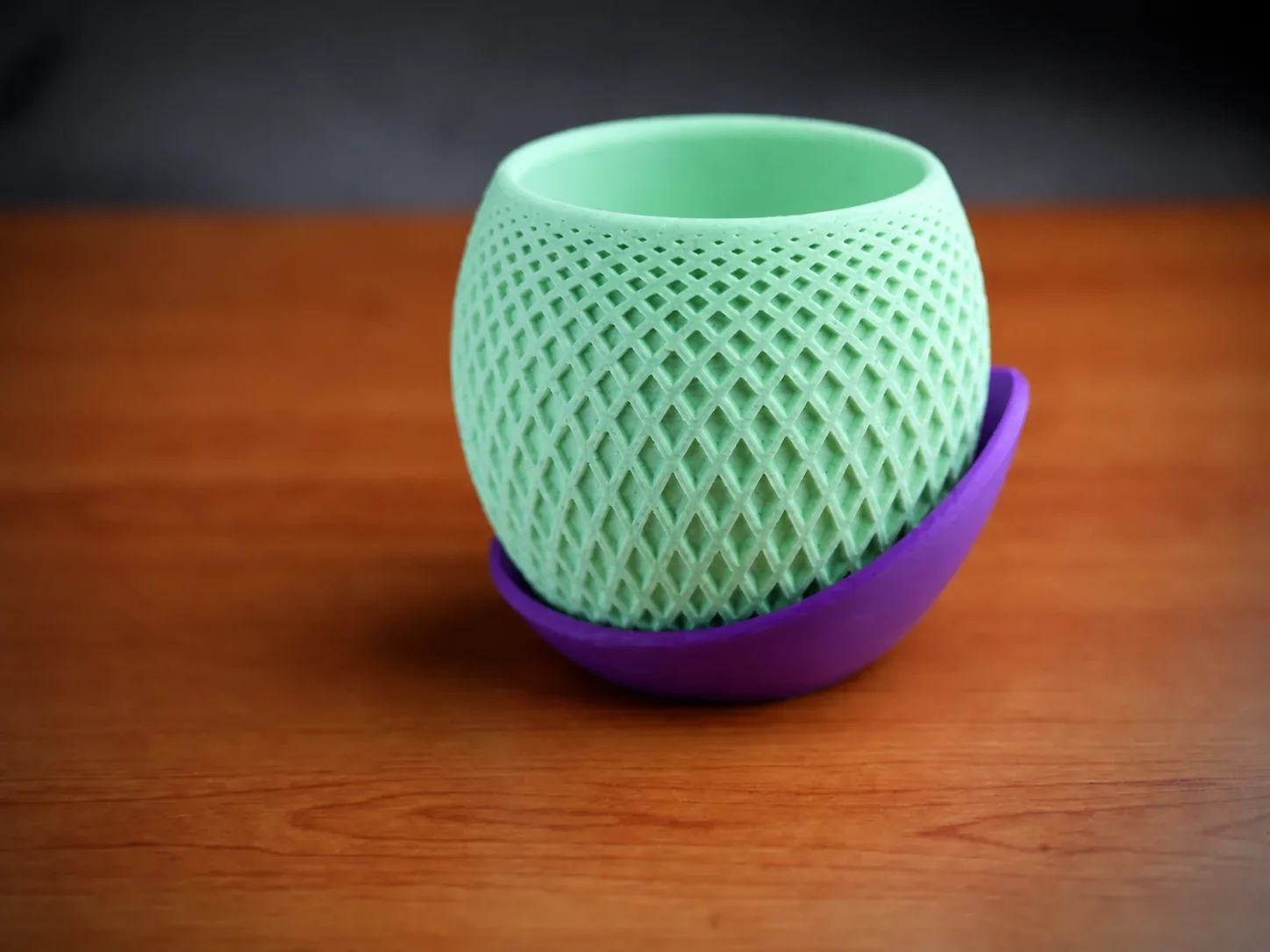 3D Baskı Küre Saksı - Kafes Dokulu İki Parçalı Dekoratif Saksı - Mint-Mor