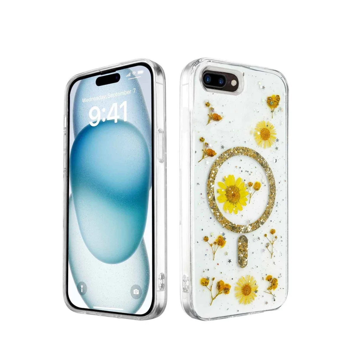 Apple iPhone 7 Kılıf Daisy Simli Magsafe Kapak - Gold görsel 3