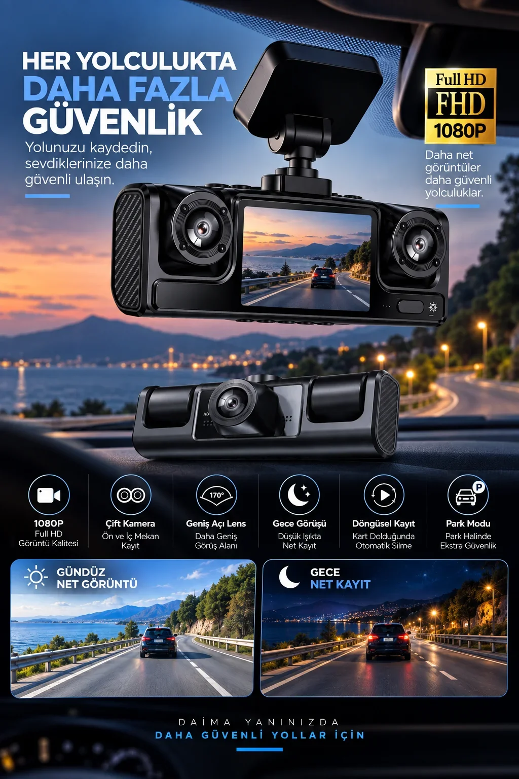 Full HD 1080P Döngüsel Kayıtlı Araç Kamerası görsel 5