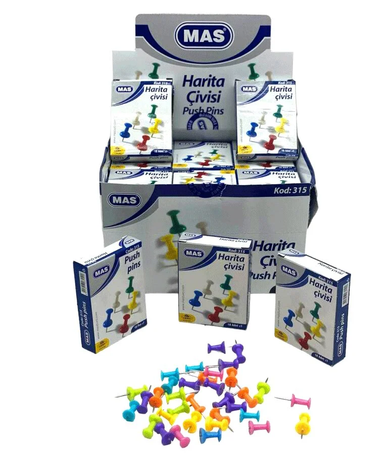 648 Adet Harita Çivisi Mantar Pano İğnesi 12X18PCS Renkli Silindirik