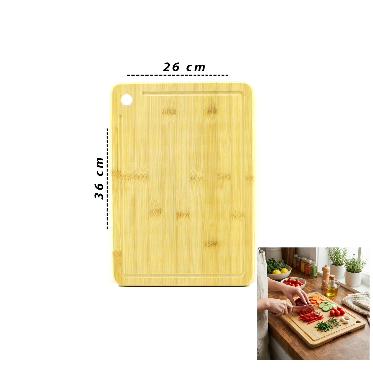 Bambu Kesme Tahtası 26x36x1.8 cm görsel 2