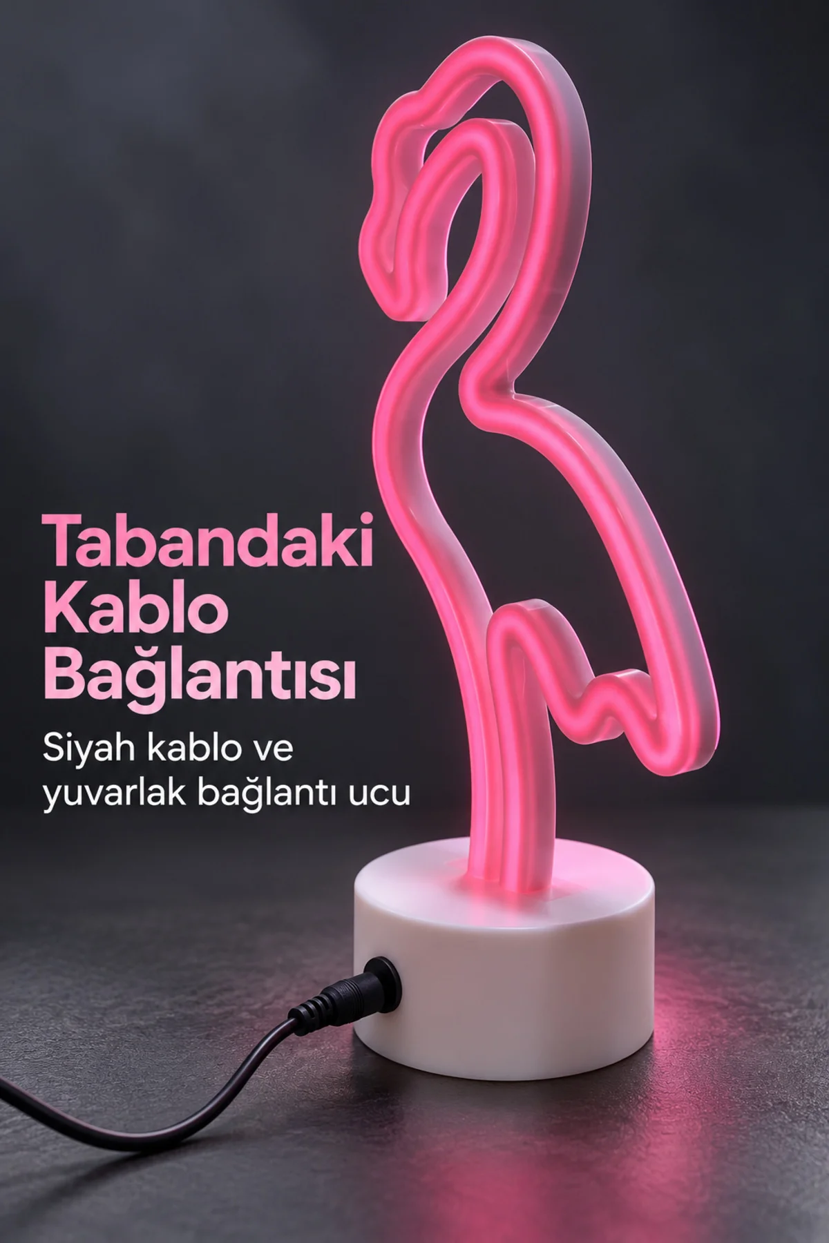 Flamingo Neon Lamba Beyaz Gövdeli Yuvarlak Tabanlı görsel 3