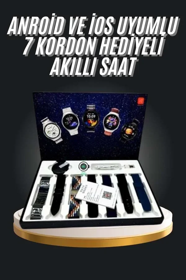 7 Kordonlu Akıllı Saat Siyah Kasa Dokunmatik Ekran Uyku ve Sağlık Takibi görsel 2