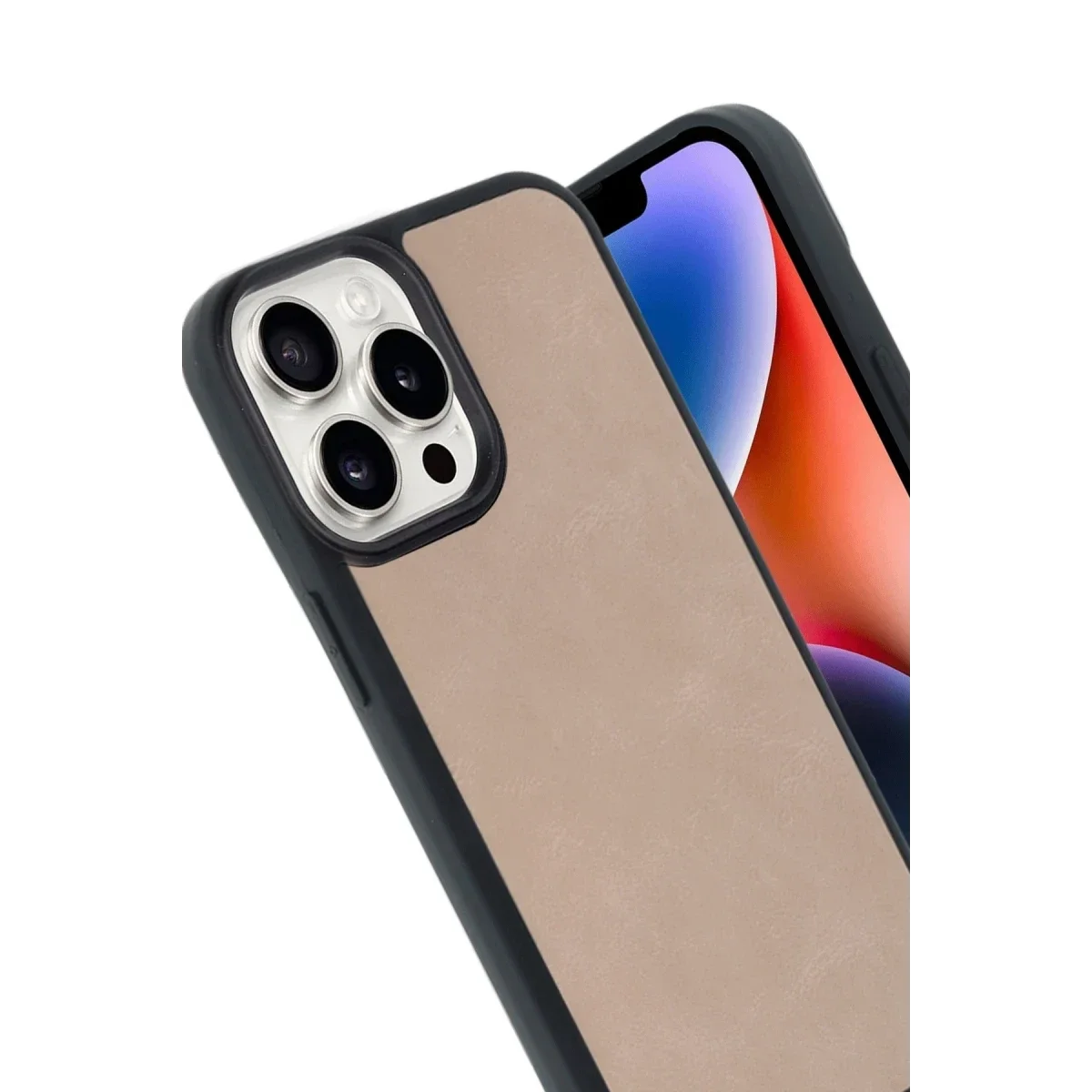 Apple iPhone 14 Pro Max Kılıf Aras Deri Kapak - Pudra görsel 2