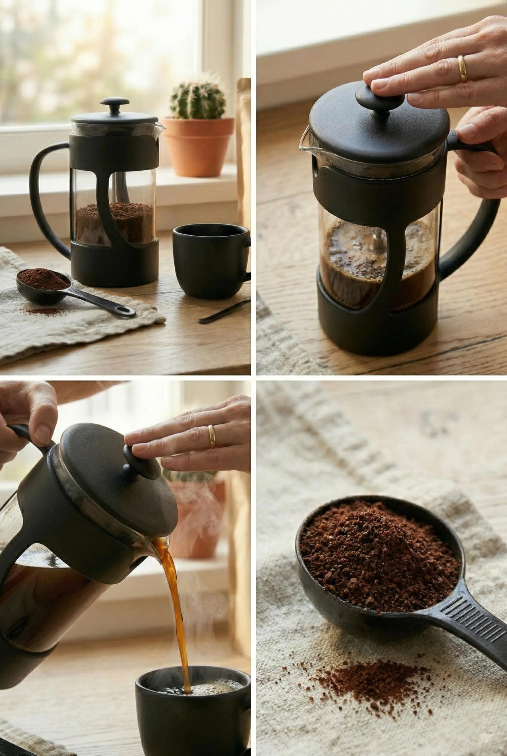 350 ml Borosilikat Cam French Press & Siyah Modern Kahve Ve Bitki Çayı Demleme Gereci görsel 5