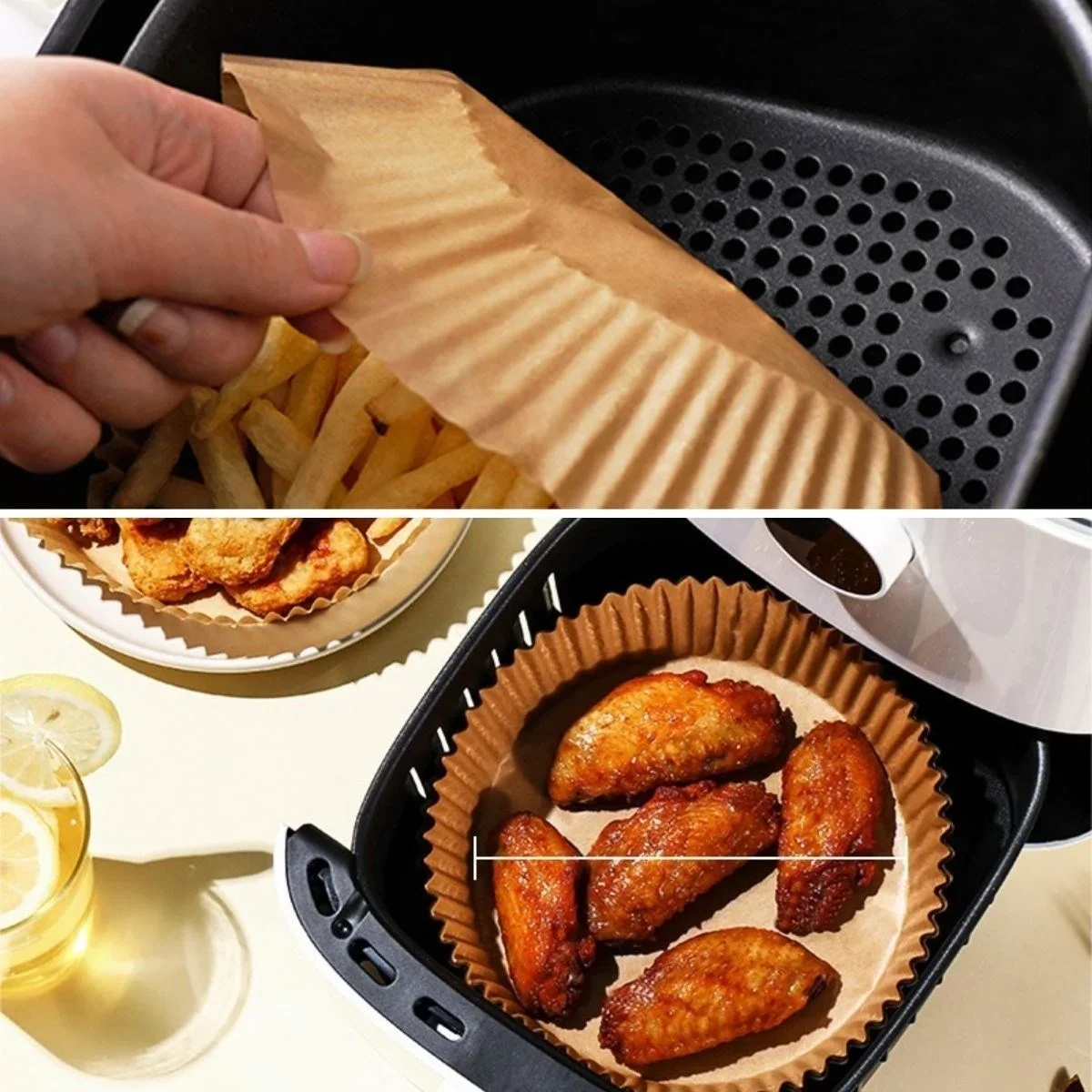 100 Adet Air Fryer Pişirme Kağıdı Tek Kullanımlık Yağlı Kağıdı Yuvarlak Tabak Model görsel 6