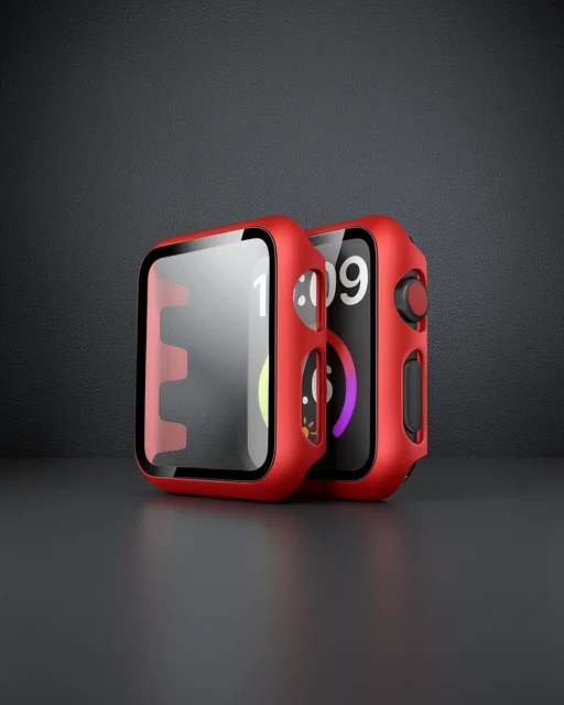 Apple Watch 41mm Camlı Kasa Ekran Koruyucu - Kırmızı