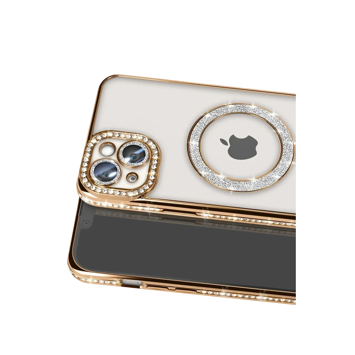 Apple iPhone 14 Kılıf Joke Simli Magneticsafe Kılıf - Gold görsel 2