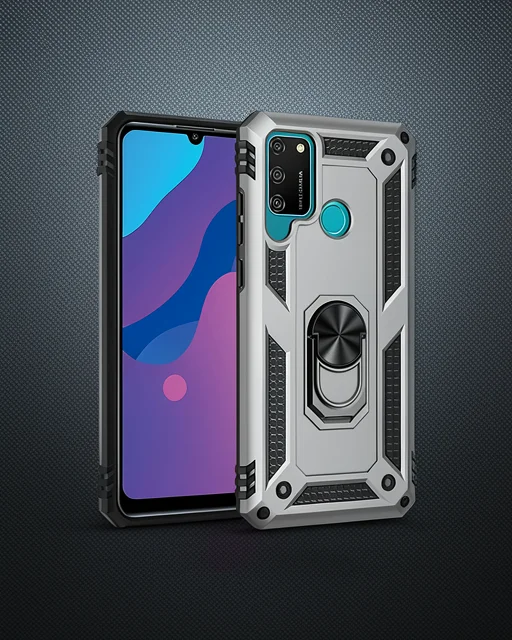 Huawei Y6p Kılıf Sofya Yüzüklü Silikon Kapak - Gümüş