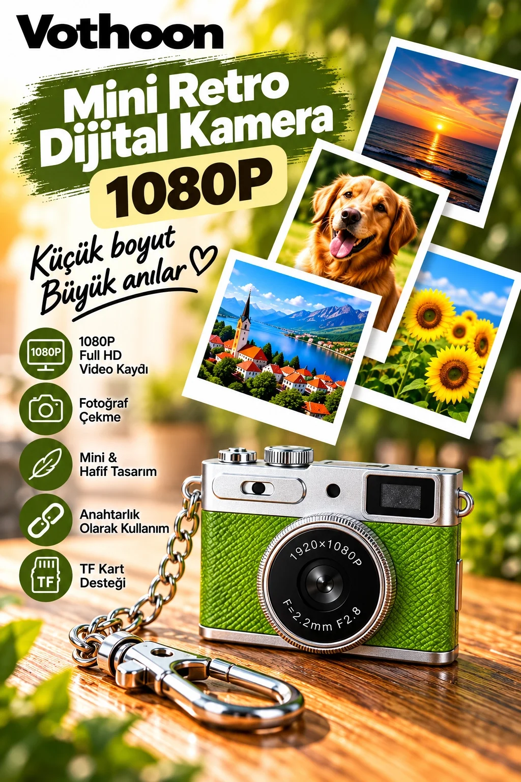 Mini Retro Dijital Kamera 1080P Full HD Fotoğraf & Video Çekimi LCD Ekran Mini Kamera TF Kart Destekli