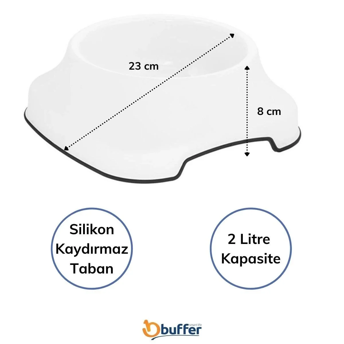 Silikon Kaydırmaz Taban Plastik Kedi ve Köpek Mama ve Su Kabı 2 L görsel 3
