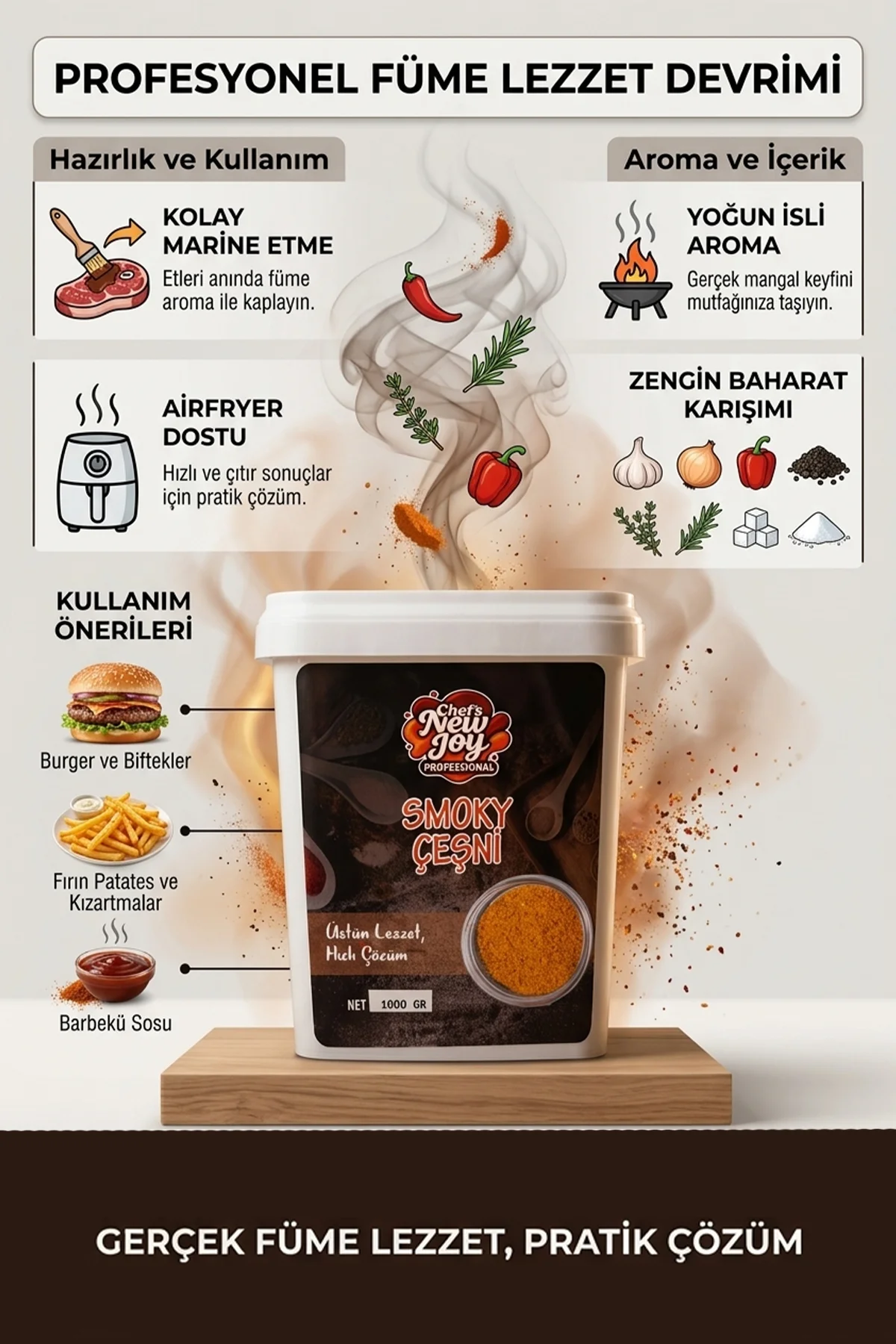 Smoky Çeşni Barbekü Baharatı 1000 gr (isli çeşni) BBQ Spice görsel 3