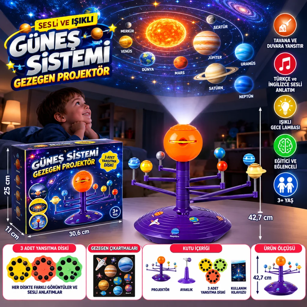 Sesli ve Işıklı Güneş Sistemi Gezegen Projektör