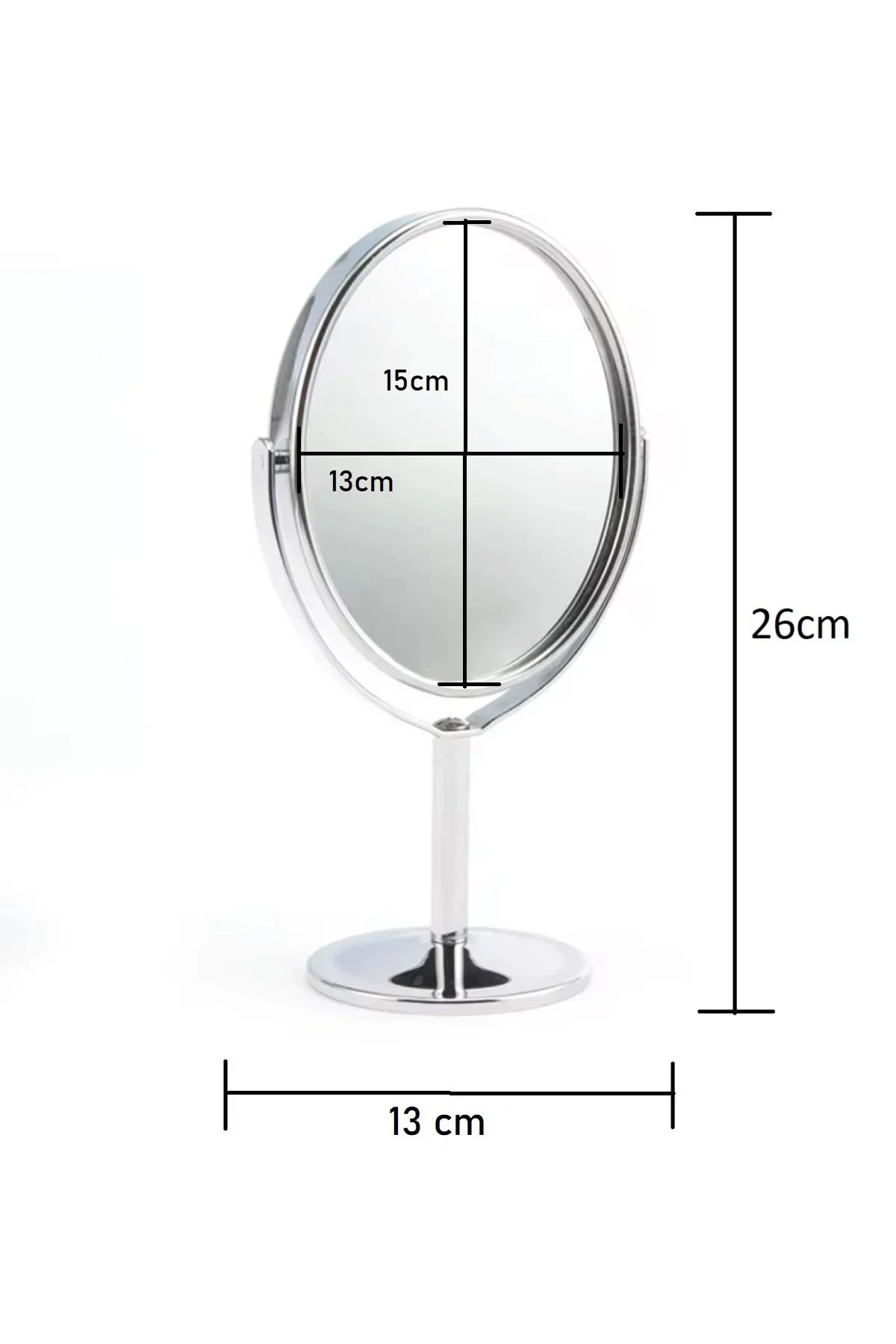 Oval Masaüstü Ayaklı 360° Dönebilen, İşyeri, Seyahat İçin ni Krom Ayna 15X25CM