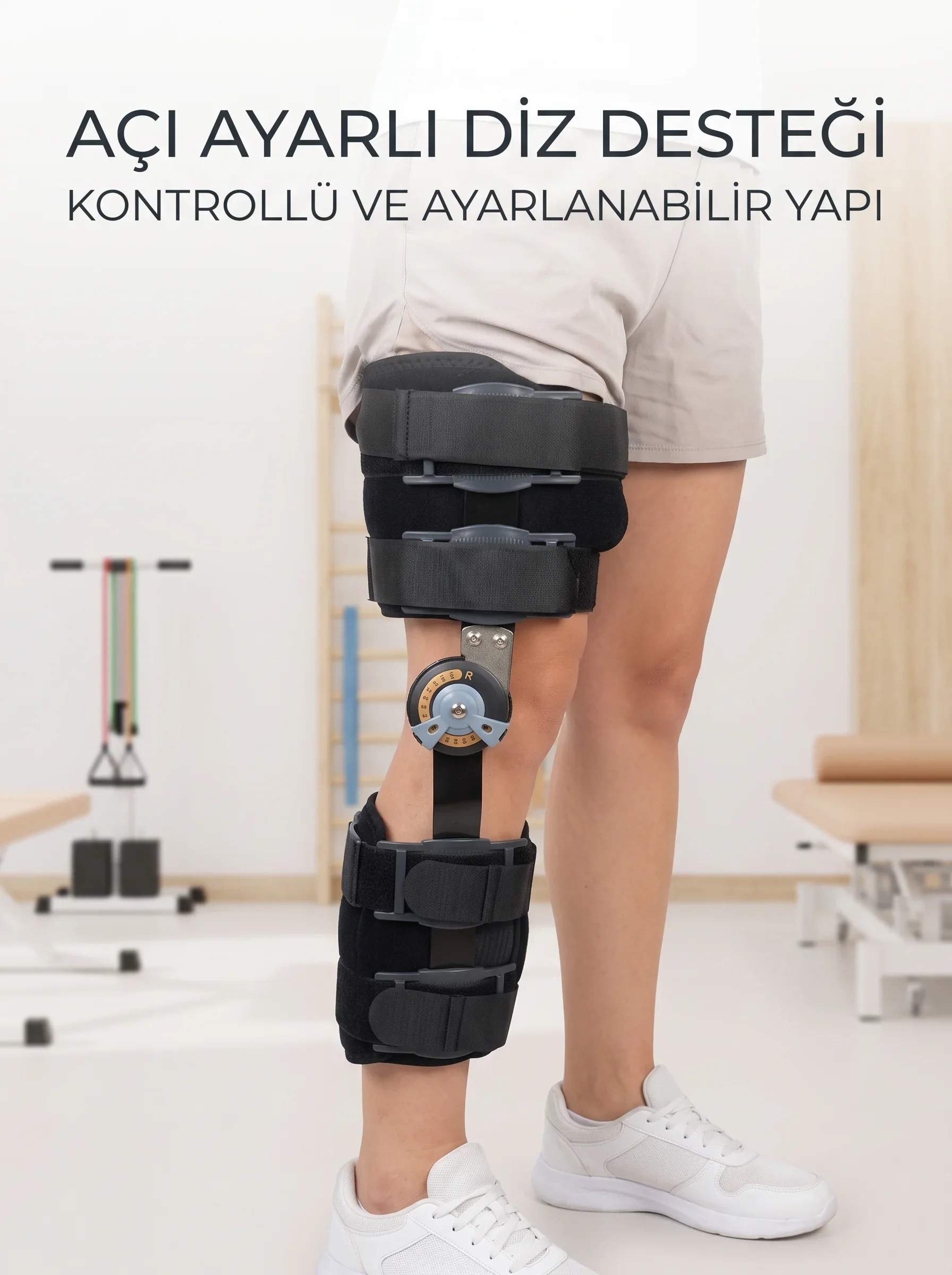 Kısa Açı Ayarlı Dizlik Menteşeli Ortopedik Diz Desteği Ayarlanabilir Sabitlemeli