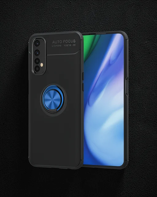 Realme 7 Kılıf Range Yüzüklü Silikon - Siyah-mavi