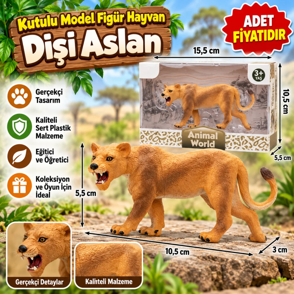 Kutulu Model Figür Hayvan Kaplan Dişi Aslan(adet fiyatıdır)