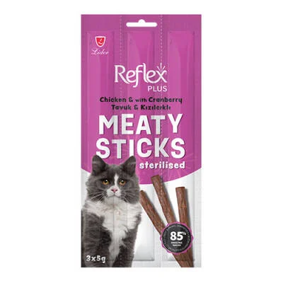 Meaty Sticks Tavuklu ve Kızılcıklı Tahılsız Kısırlaştırılmış Kedi Ödül Çubuğu 3x5 Gr