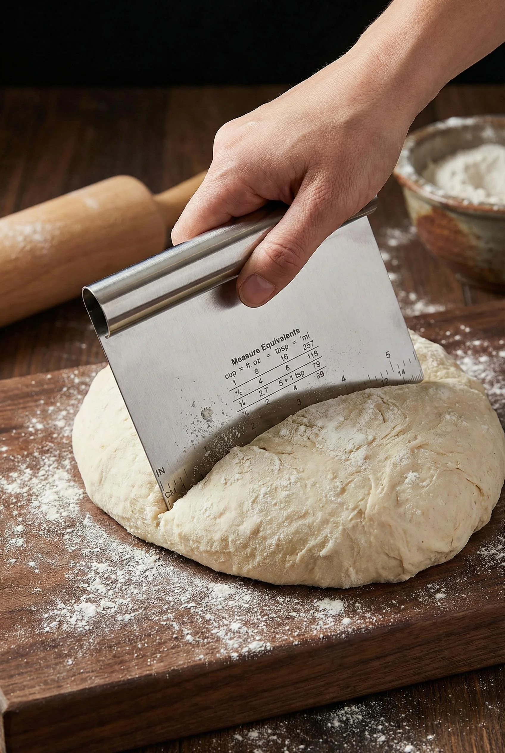 Paslanmaz Çelik Ölçü Rehberli Hamur Kesici & Hamur Şekillendirici Spatula (11x14 cm) görsel 2