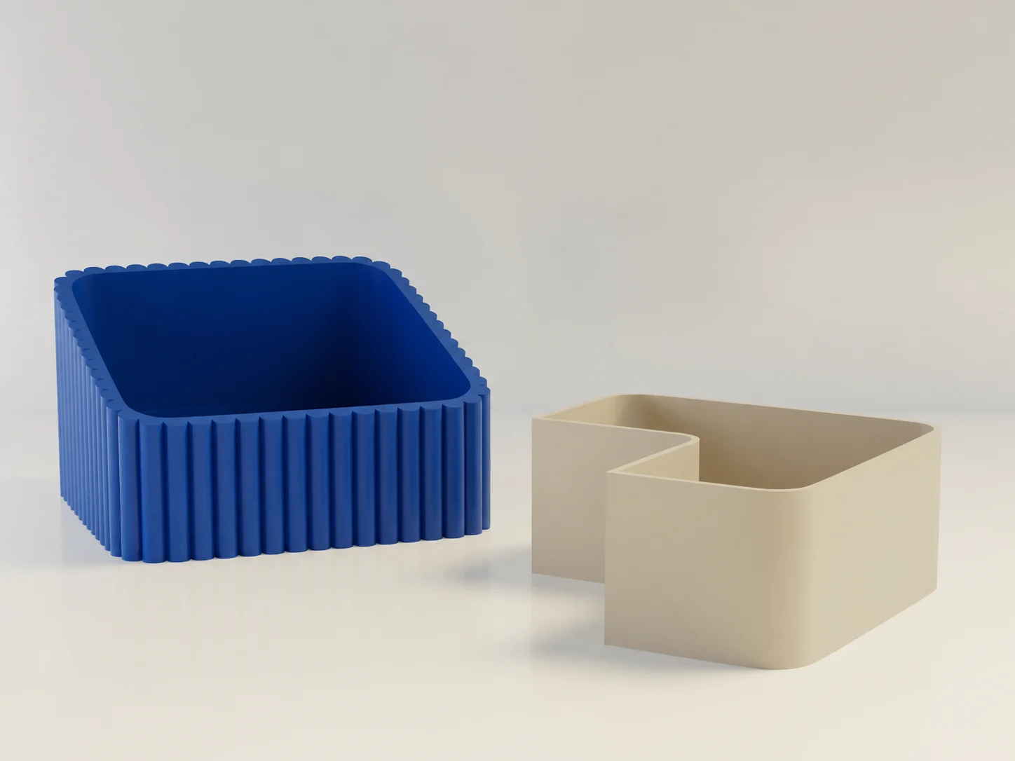 3D Baskı Fıstık Kasesi - Çift Hazneli Kabuk Ayırıcı Sunum Kasesi - Mavi Bej görsel 2