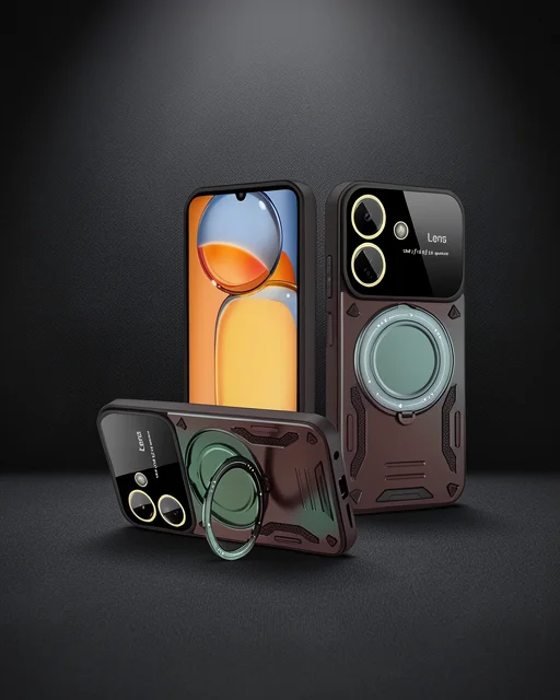 Xiaomi Redmi 13c Kılıf Joy Lens Standlı Kapak - Koyu Yeşil