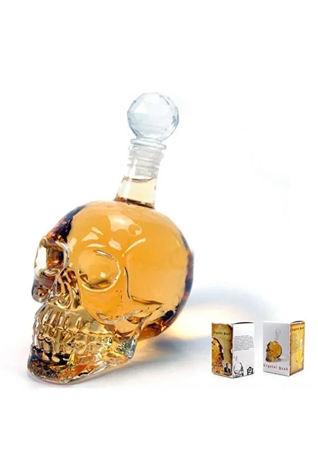 Crystal Head Kuru Kafa Cam Şişe Viski Likör Hediyelik Sürahi (1000 ML) görsel 3