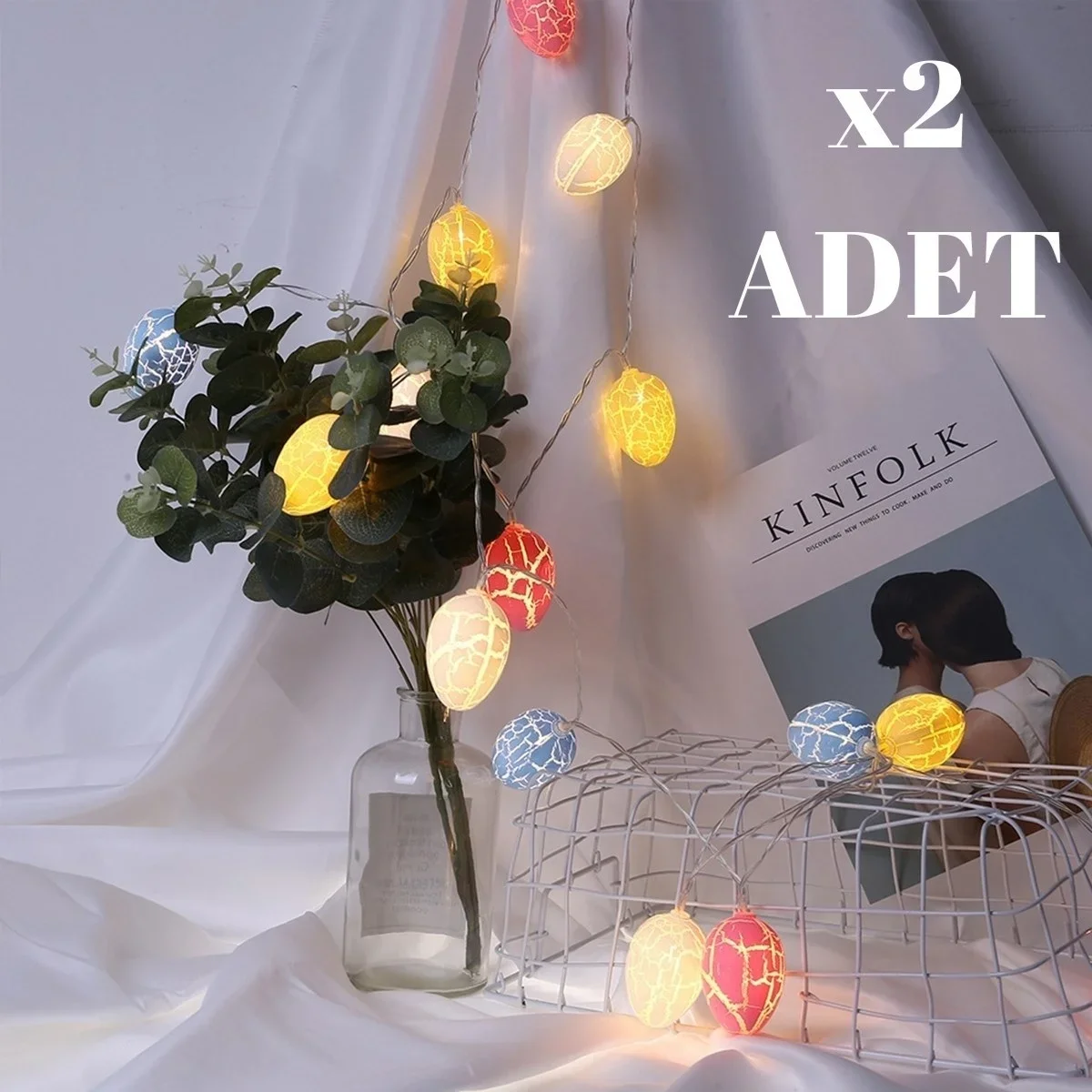 10lu Renkli Yumurta Şeklinde Dekoratif Dolama Led Aydınlatma görsel 8