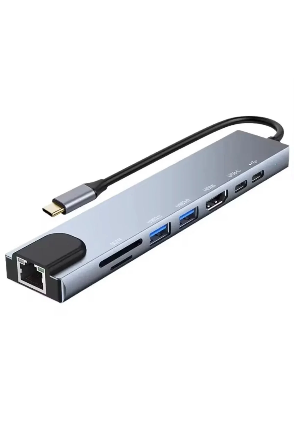 Type-C Çoklu Dönüştürücü – 87W PD, HD, 2x USB 3.0, RJ45, SD/TF Kart Girişli Hub