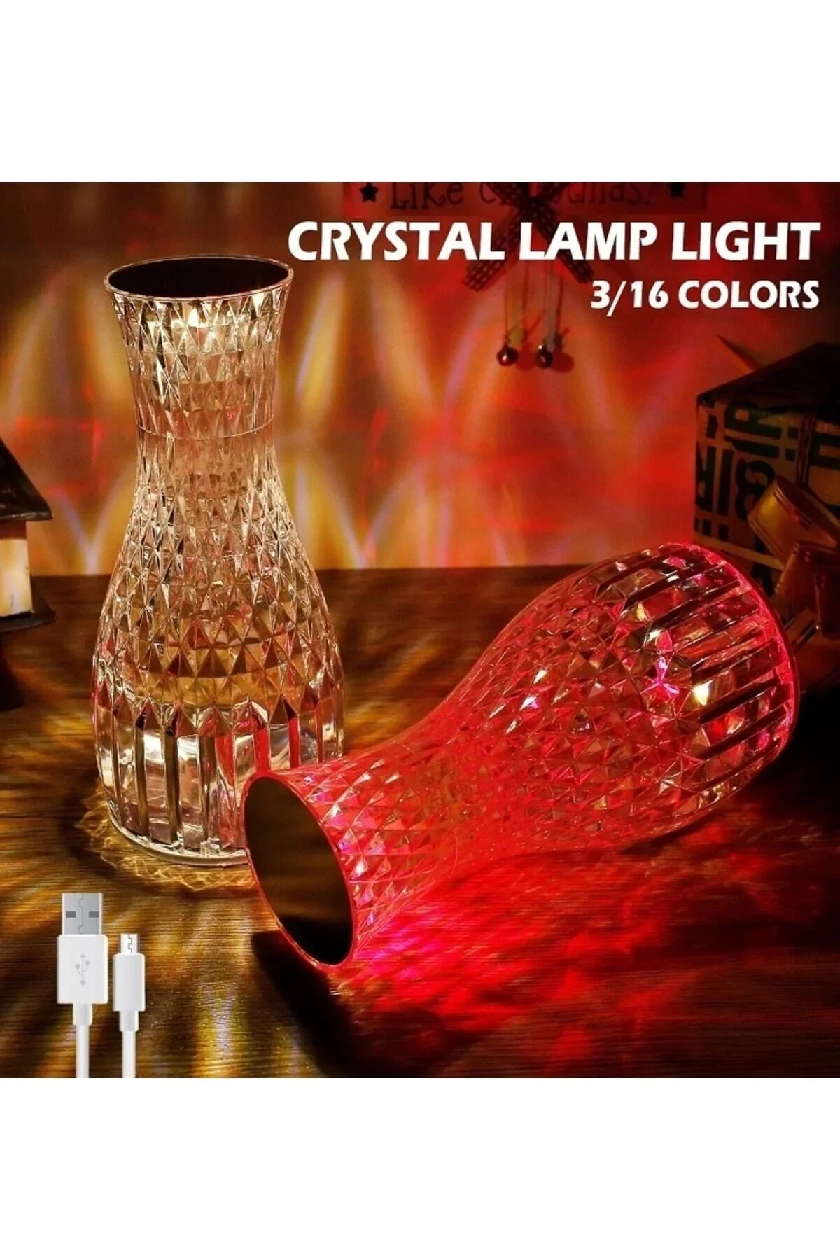 Kristal Masa Lambası Rgb Renk Değiştiren Gece Lambası 16 Renk Ve 4 Mod Dokunmatik Kontrol görsel 3