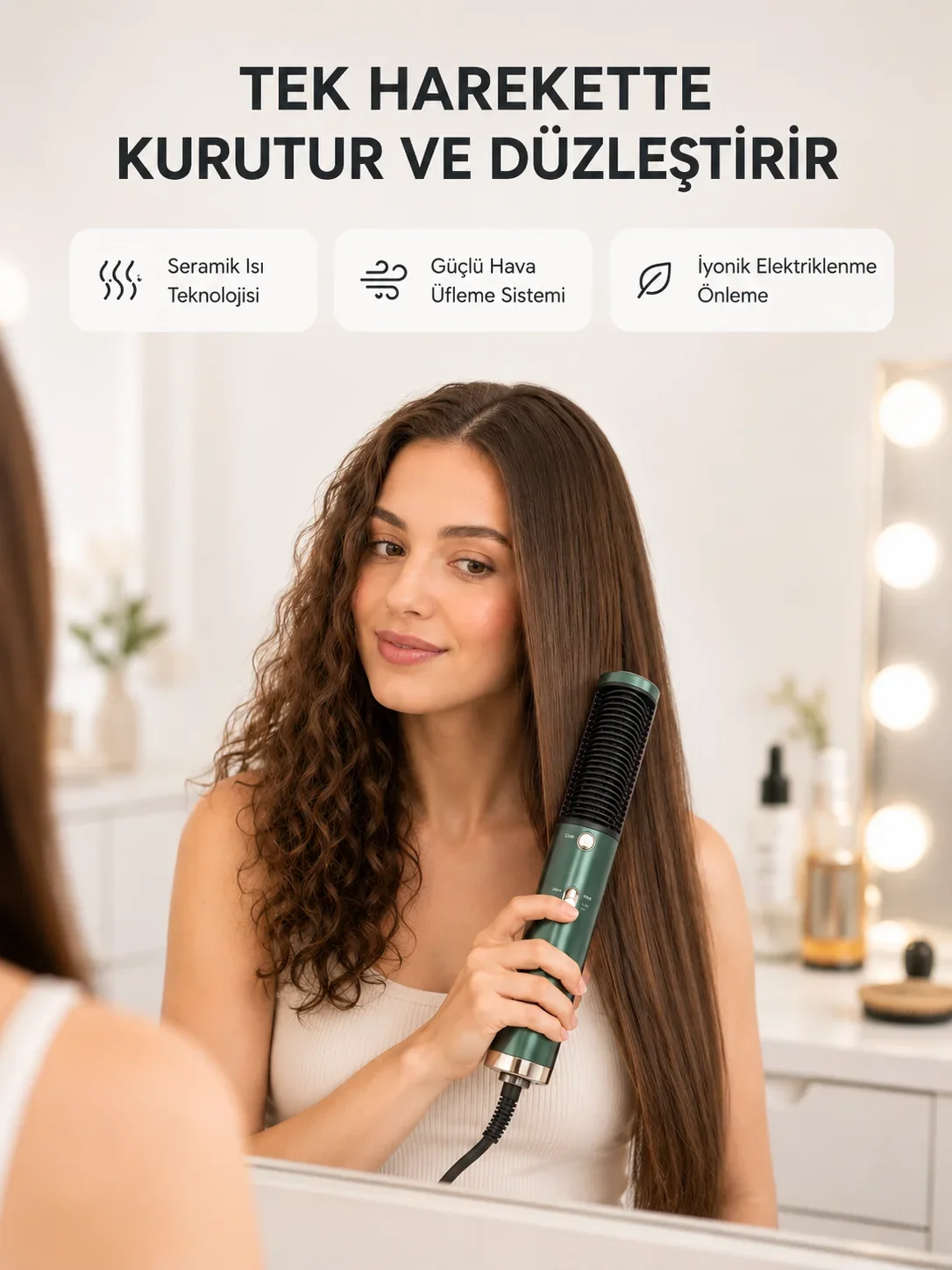 Serak Plakalı Saç Düzleştirici – 200°C Ayarlanabilir Isı, İyon Teknolojisi