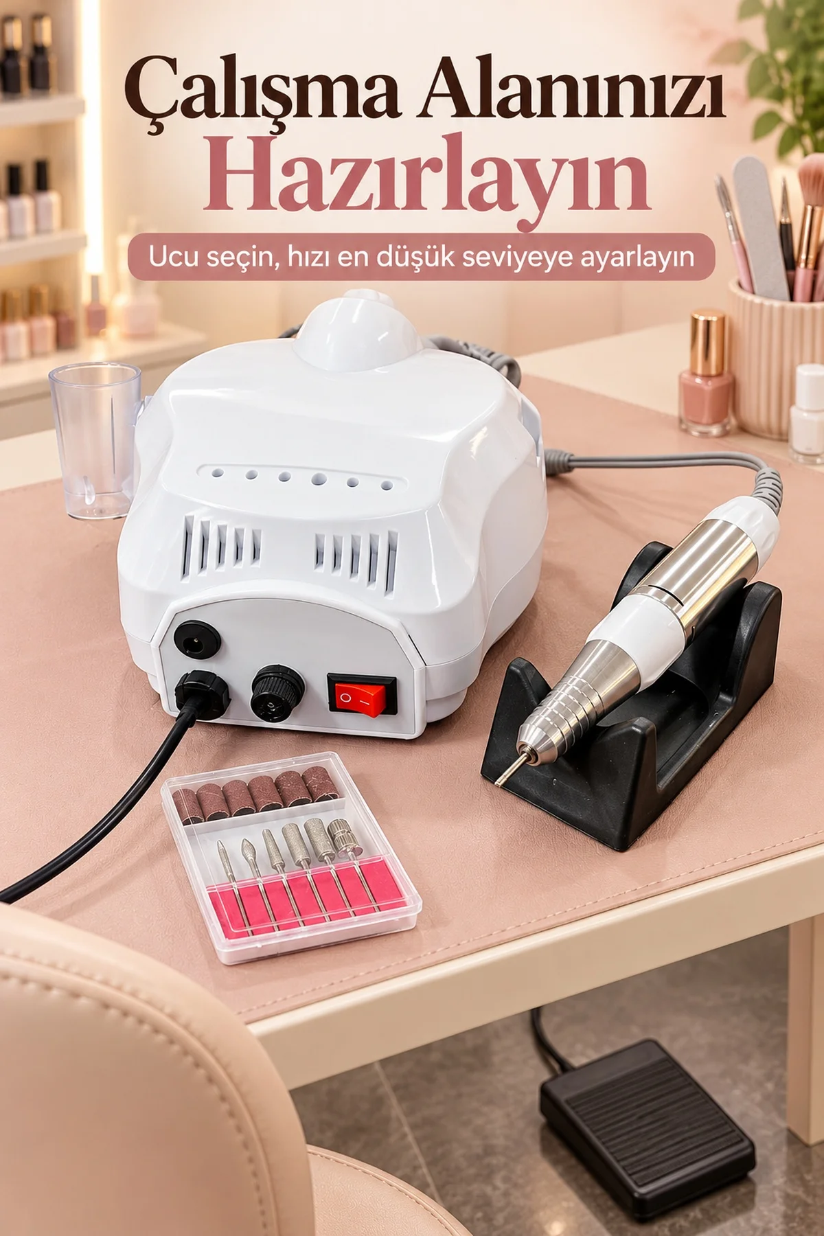 Tırnak Törpü Cihazı Metal Uçlar ve Zımpara Bantlarıyla görsel 3