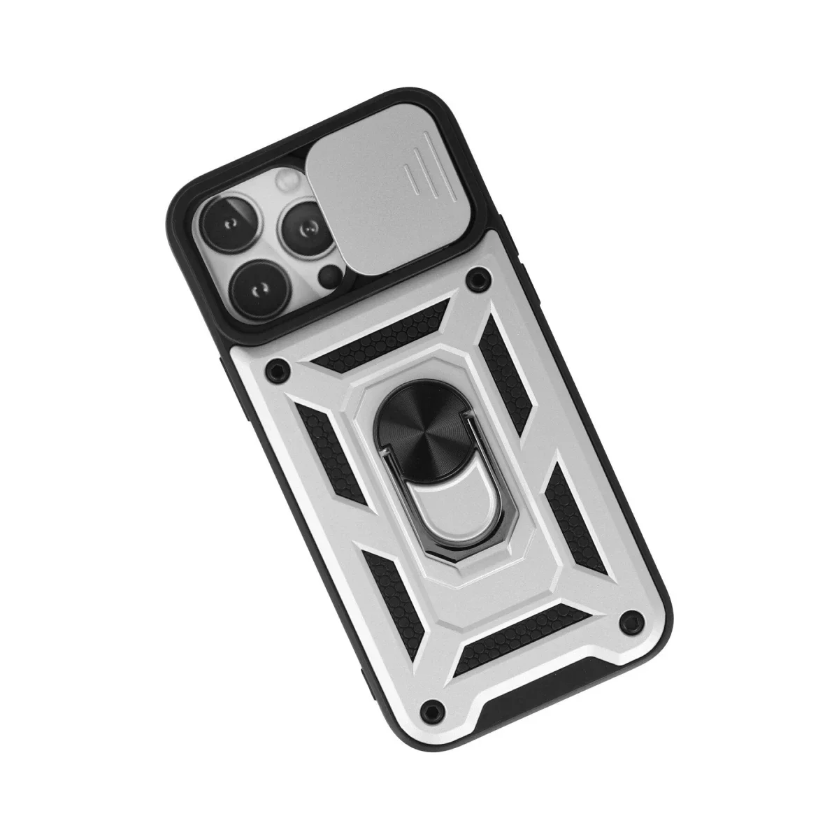 Apple iPhone 13 Pro Max Kılıf Pars Lens Yüzüklü Silikon - Gümüş görsel 3