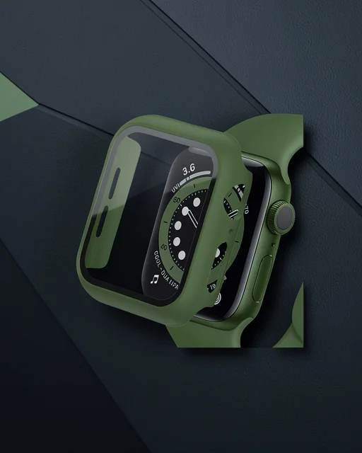 Apple Watch 42mm Camlı Kasa Ekran Koruyucu - Koyu Yeşil