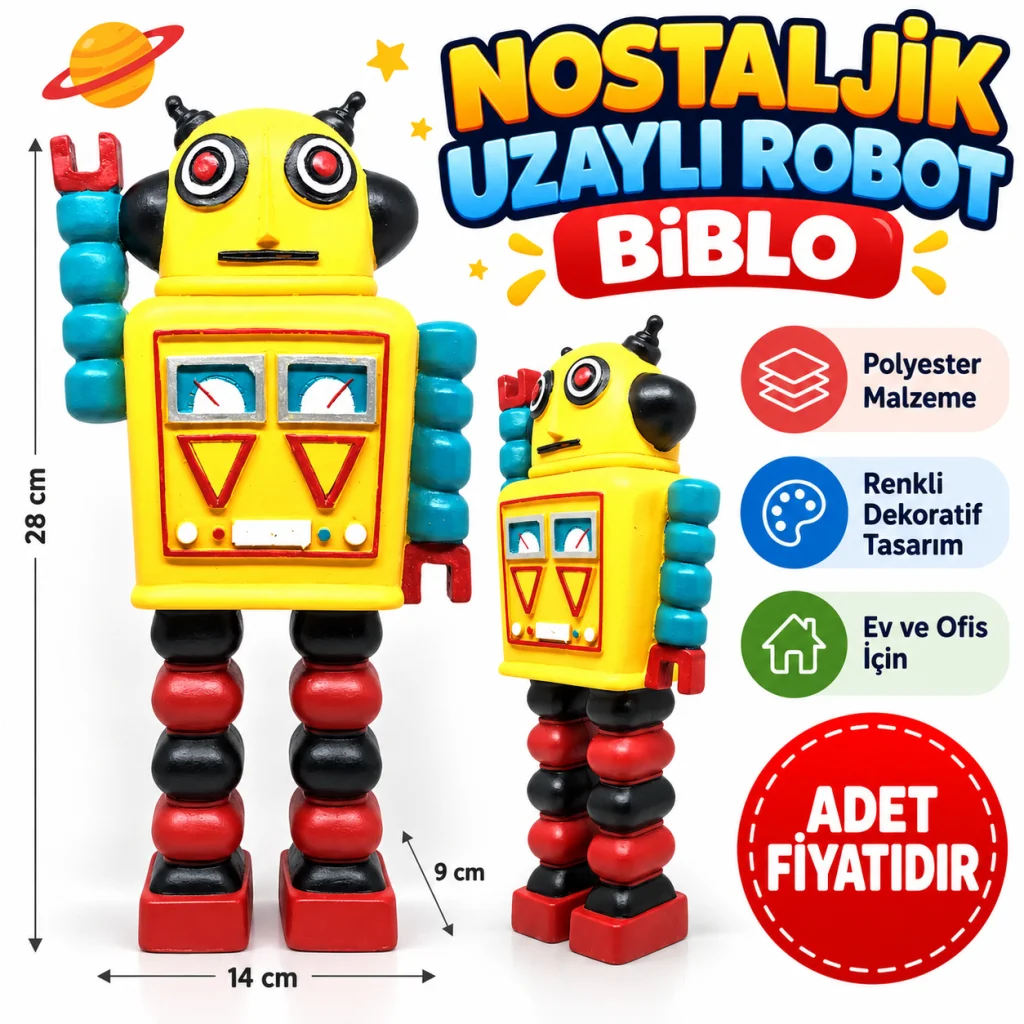 Nostaljik Sevimli Uzaylı Robot Şeklinde Figür Biblo (adet fiyatıdır)