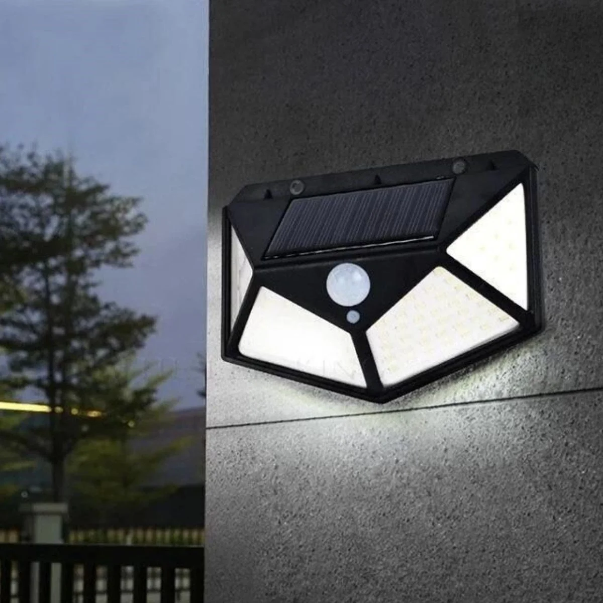 100 Ledli 3 Farklı Aydınlatma Ayarlı Solar Güneş Enerjili Hareket Sensörlü Bahçe Duvar Lambası görsel 4