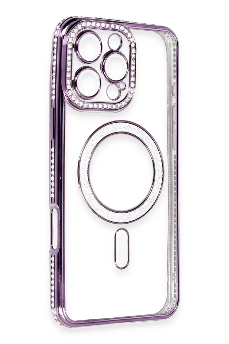 Apple iPhone 16 Pro Kılıf Joke Simli Magneticsafe Kılıf - Derin Mor görsel 3
