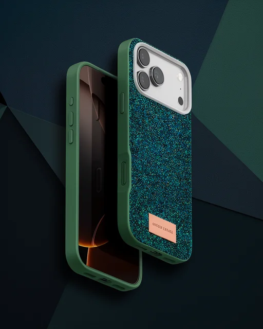 Onegif Apple İphone 17 Pro Max Bright Simli Kapak - Koyu Yeşil