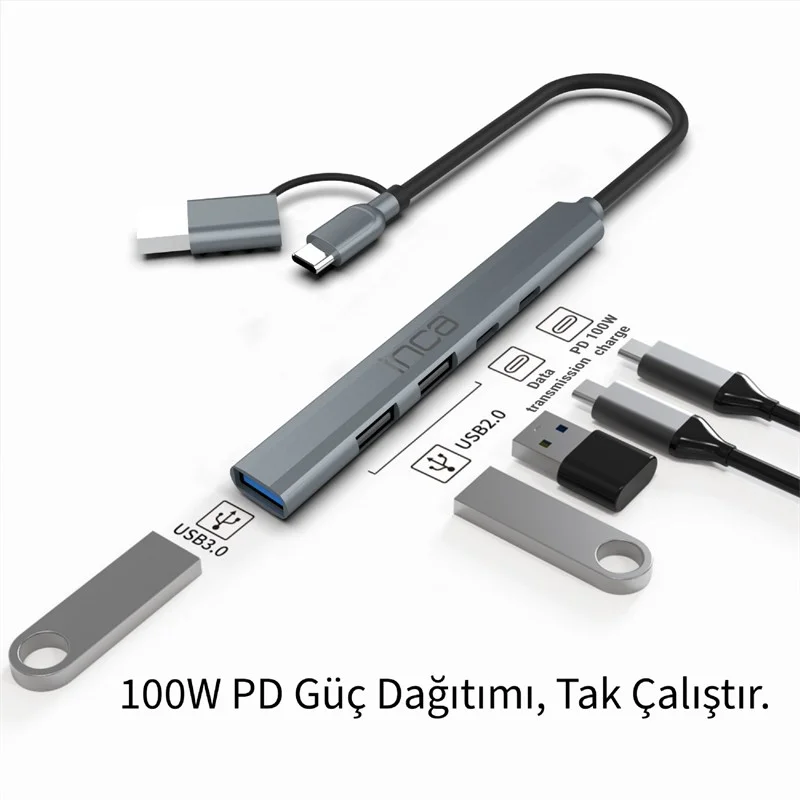 IUTP-06T Usb 3.0 Type-c 3.1 Hub 1 X Usb 3.0 +2 X USB+TYPE-C+PD100W 2.0 Alumınyum Kasa Çoklayıcı görsel 2